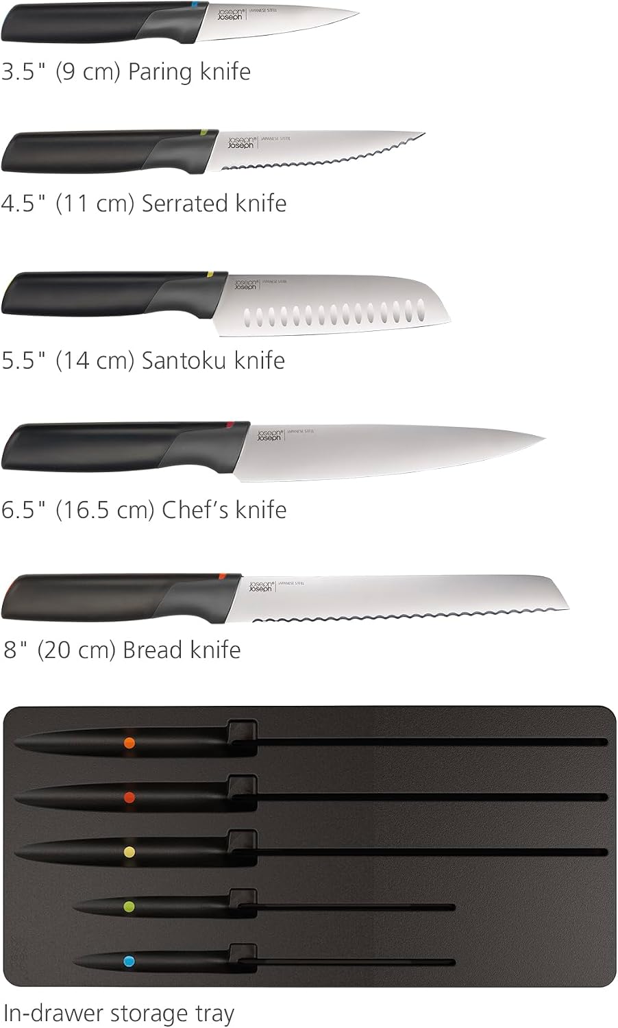 Joseph Joseph Elevate Utensil & Knife 10-piece Set, in Drawer Utensils Organisation Storage, Black/Multicolour — image 5