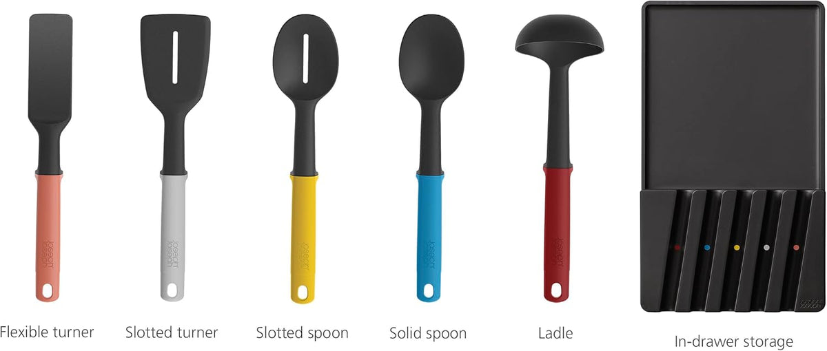 Joseph Joseph Elevate Utensil & Knife 10-piece Set, in Drawer Utensils Organisation Storage, Black/Multicolour - View 4