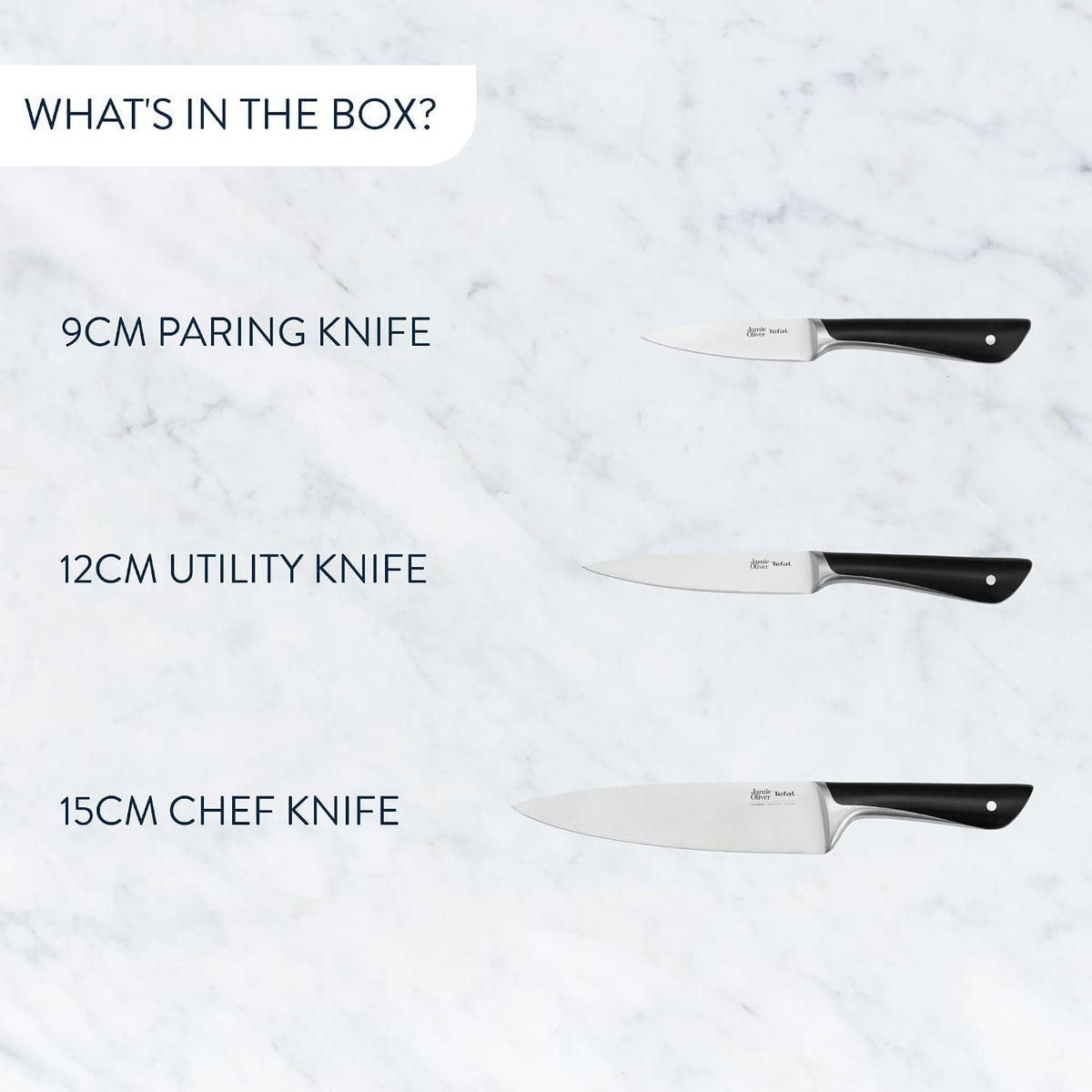 Tefal Jamie Oliver 3-Piece Kitchen Knife Set, Chef, Utility, Paring - View 2