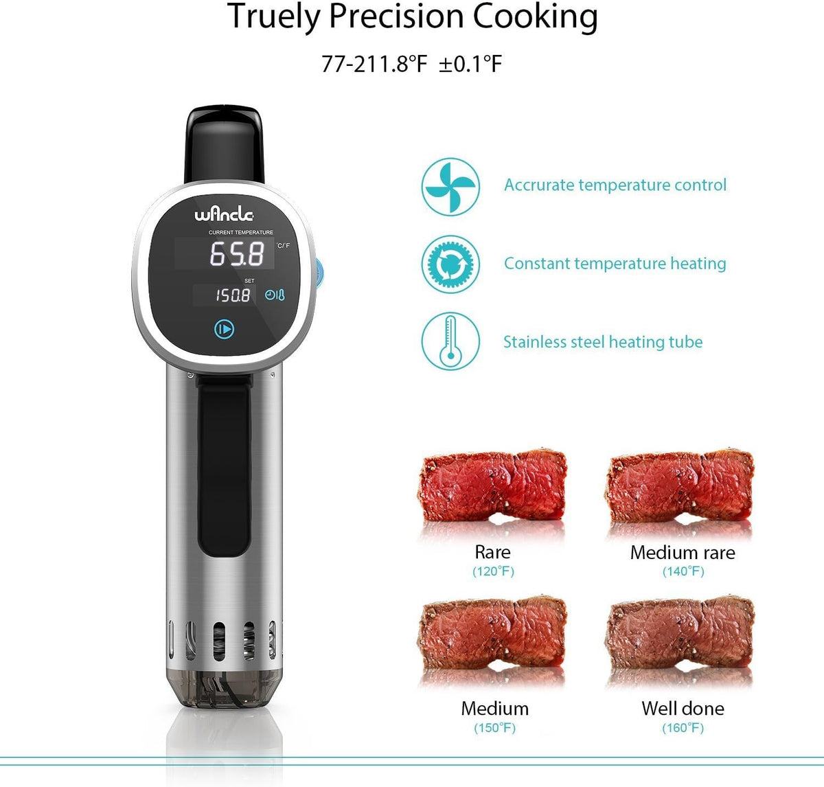 Wancle Sous Vide Precision Cooker Immersion Circulator, Black-Classic - View 3