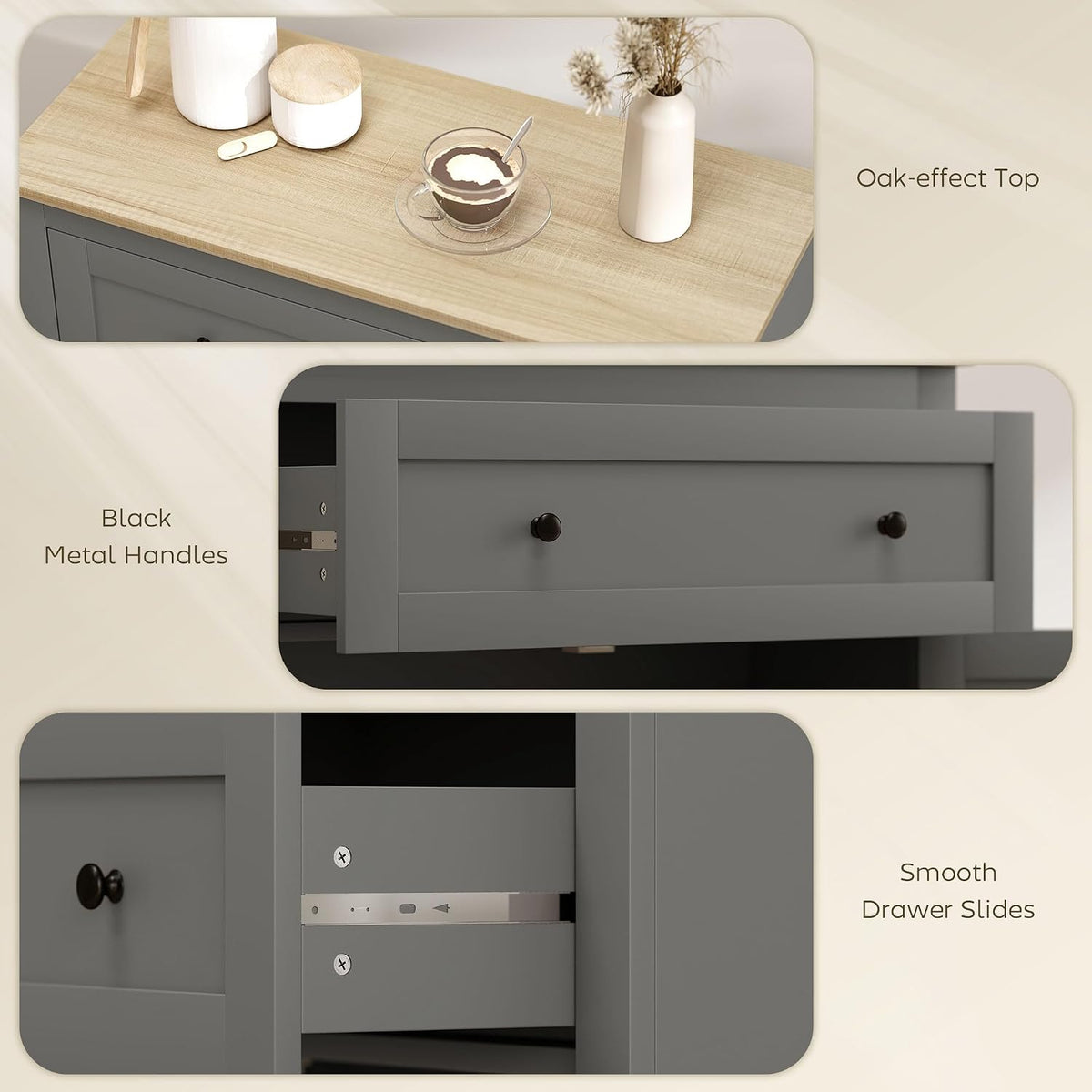 HOMCOM Sideboard Storage Cabinet with Drawer and Double Doors Grey — image 7