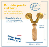 LA GONDOLA Brass & Wood Wheel Cutter - Pasta Making Tool for Home and Business | Italy Made Pasta Cutting Tool | Ravioli Cutter thumbnail 2