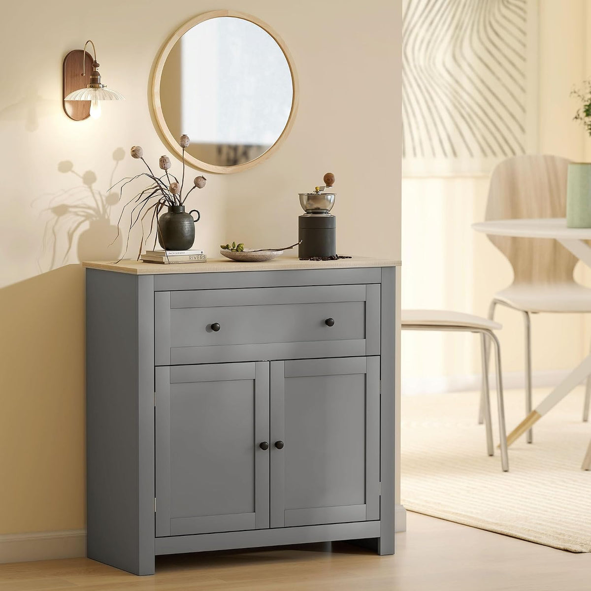 HOMCOM Sideboard Storage Cabinet with Drawer and Double Doors Grey — image 9