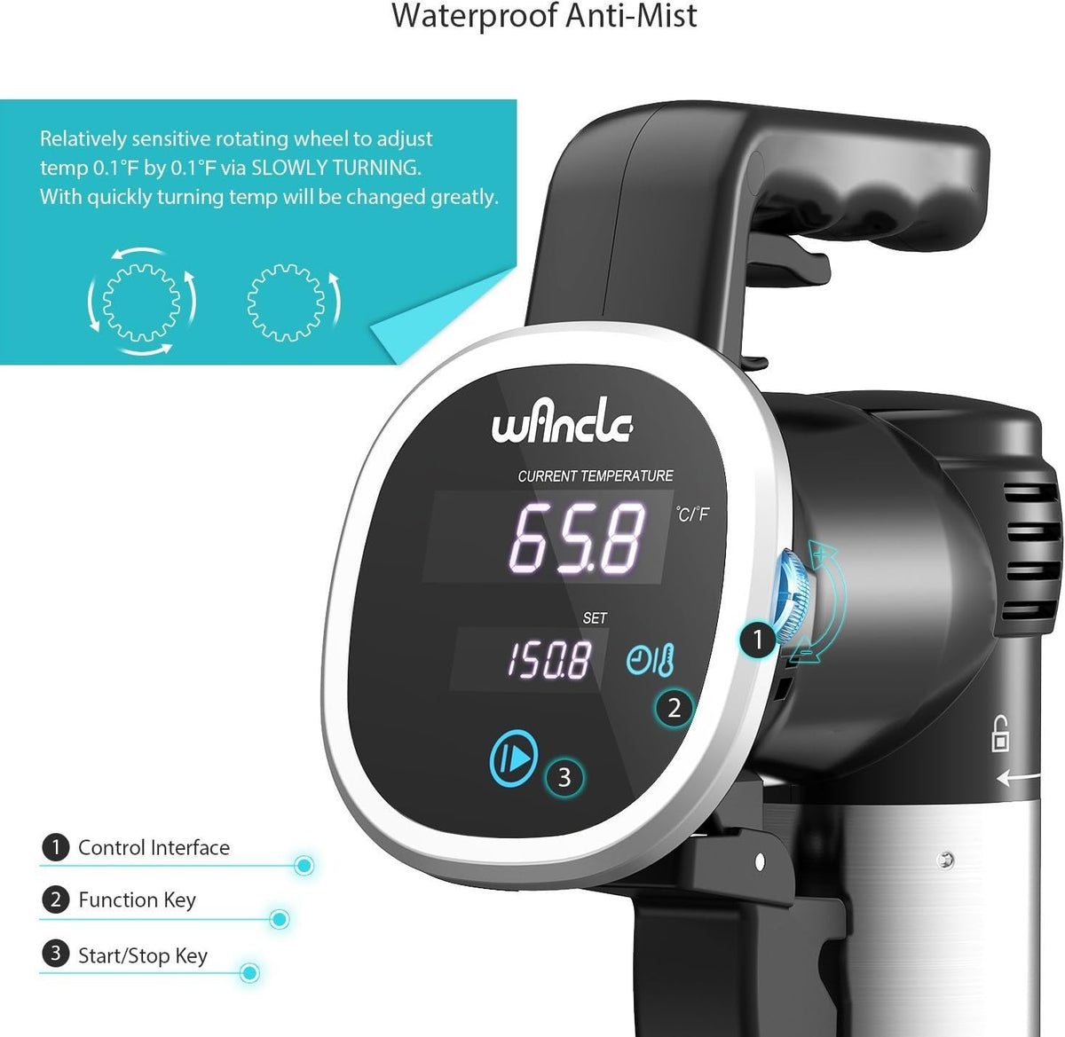 Wancle Sous Vide Precision Cooker Immersion Circulator, Black-Classic — image 6