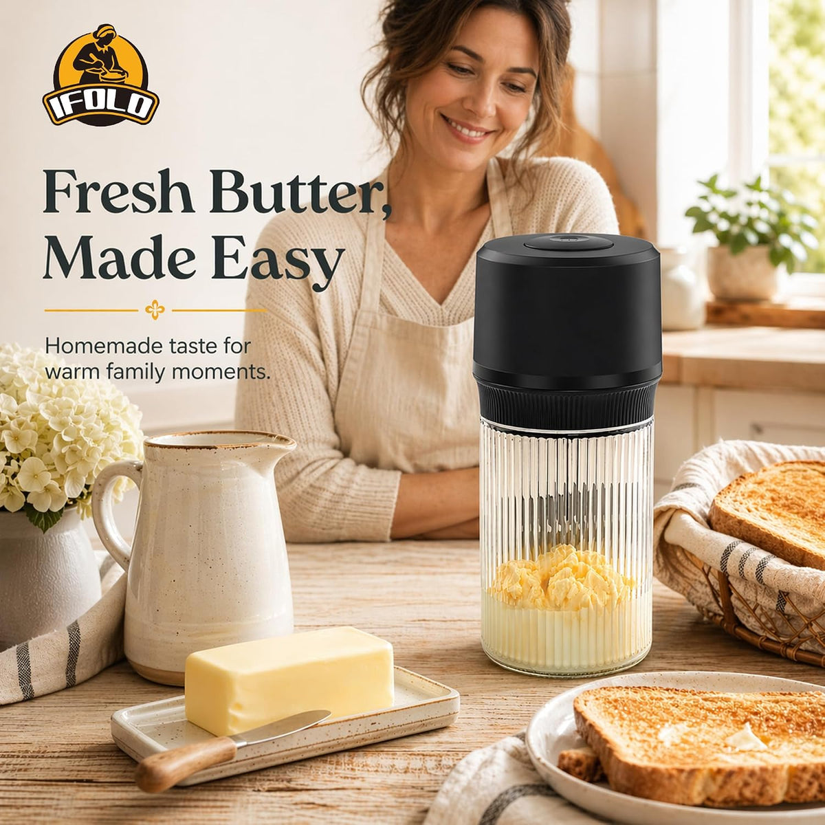 Electric Butter Churner One-Touch Maker 1L Glass Jar — image 5