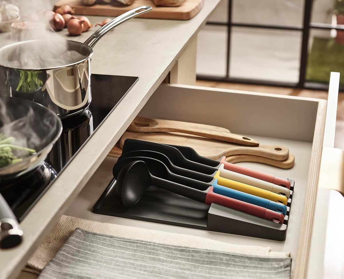 Joseph Joseph Elevate Utensil & Knife 10-piece Set, in Drawer Utensils Organisation Storage, Black/Multicolour - View 2